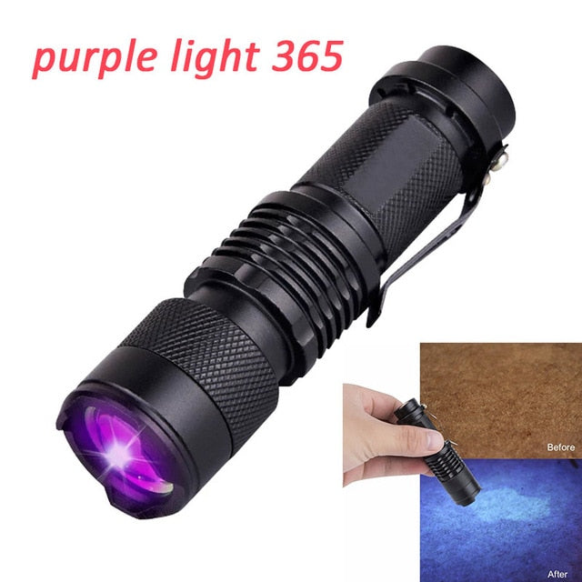 LED UV Flashlight Ultraviolet Torch W/ Zoom Function Mini UV 365nm/395nm Black Light Pet Urine Stains Detector Scorpion Hunting